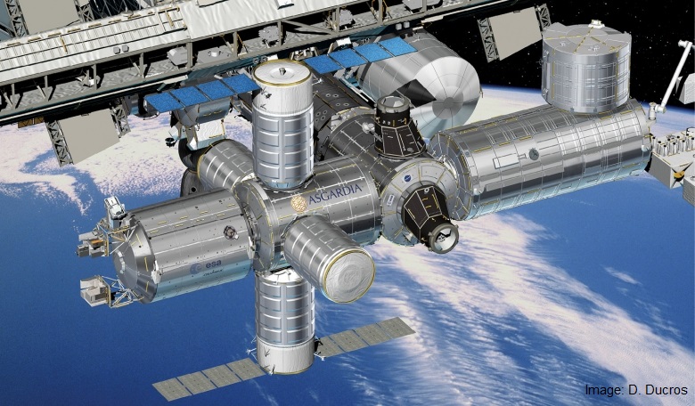 Artist’s impression showing Asgardia node in situ (to the right of ESA’s Columbus) on the ISS.